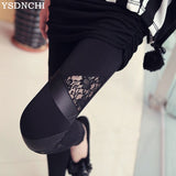 2019 Spring Autumn Leather workout Leggings Hot Charming Warm Cheap Lace legins Sexy PU Leggins Skinny Stretch Splicing Pants