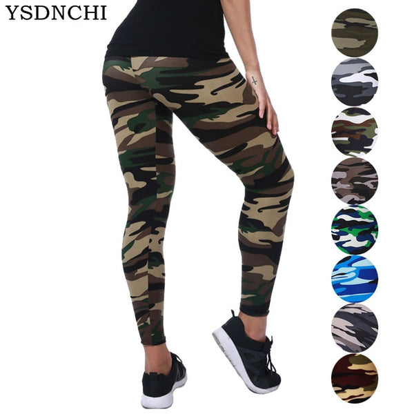 YSDNCHI 2019 Camouflage Womens for leggins Graffiti Style Slim Stretch Trouser Army Green Leggings Deportes Pants K085