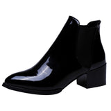 SAGACE 2019 New Arrival Fashion Shoes Women Boots Elasticated Patent Leather Ankle Boots Pointed Low Heel Boots Sexy Shoes